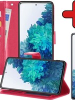 BTH BTH Samsung Galaxy S20FE Hoesje Bookcase Donkerroze Met Screenprotector