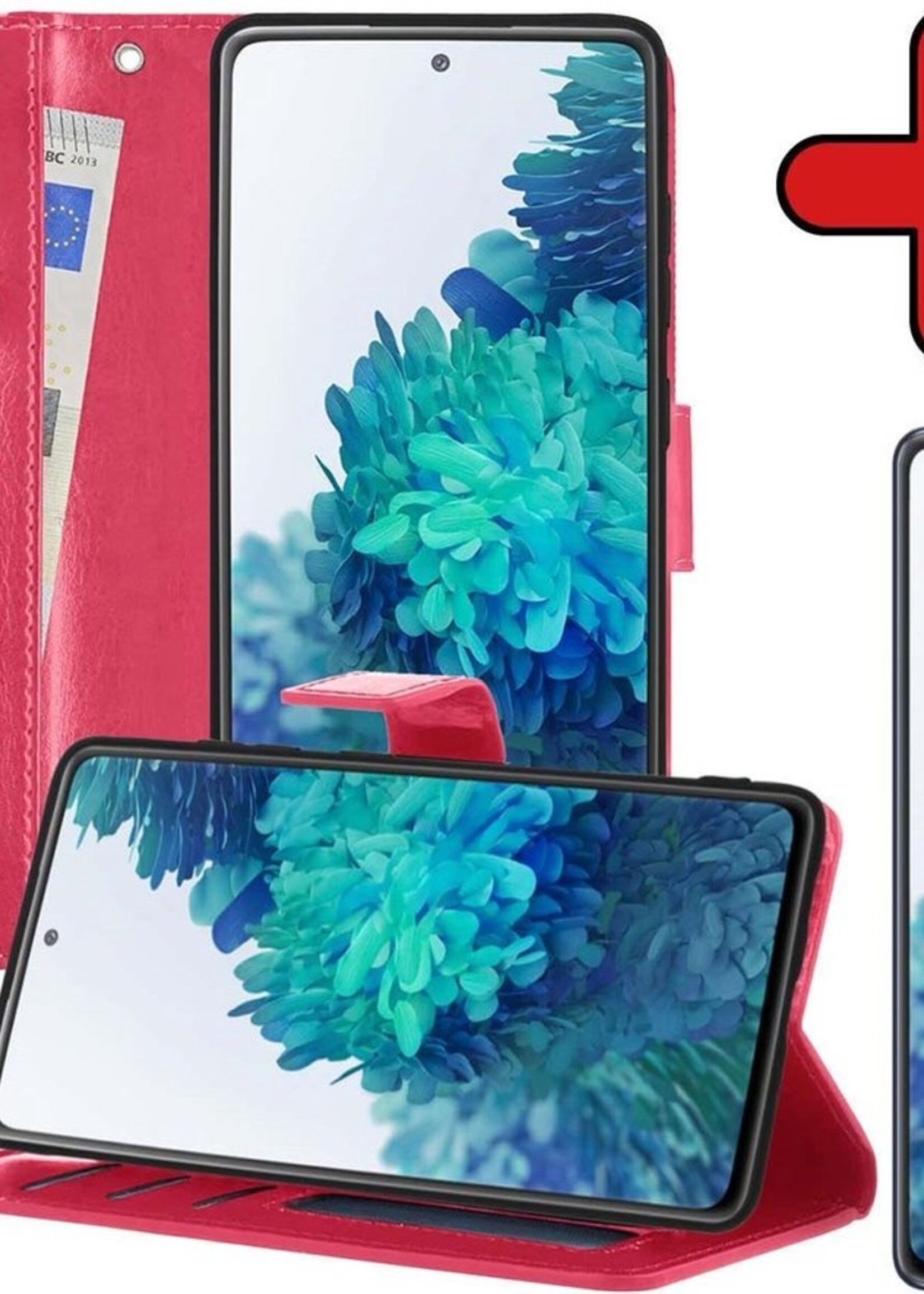 BTH Hoesje Geschikt voor Samsung S20 FE Hoesje Book Case Hoes Portemonnee Cover Walletcase Met Screenprotector - Hoes Geschikt voor Samsung Galaxy S20 FE Hoes Bookcase Hoesje - Donkerroze