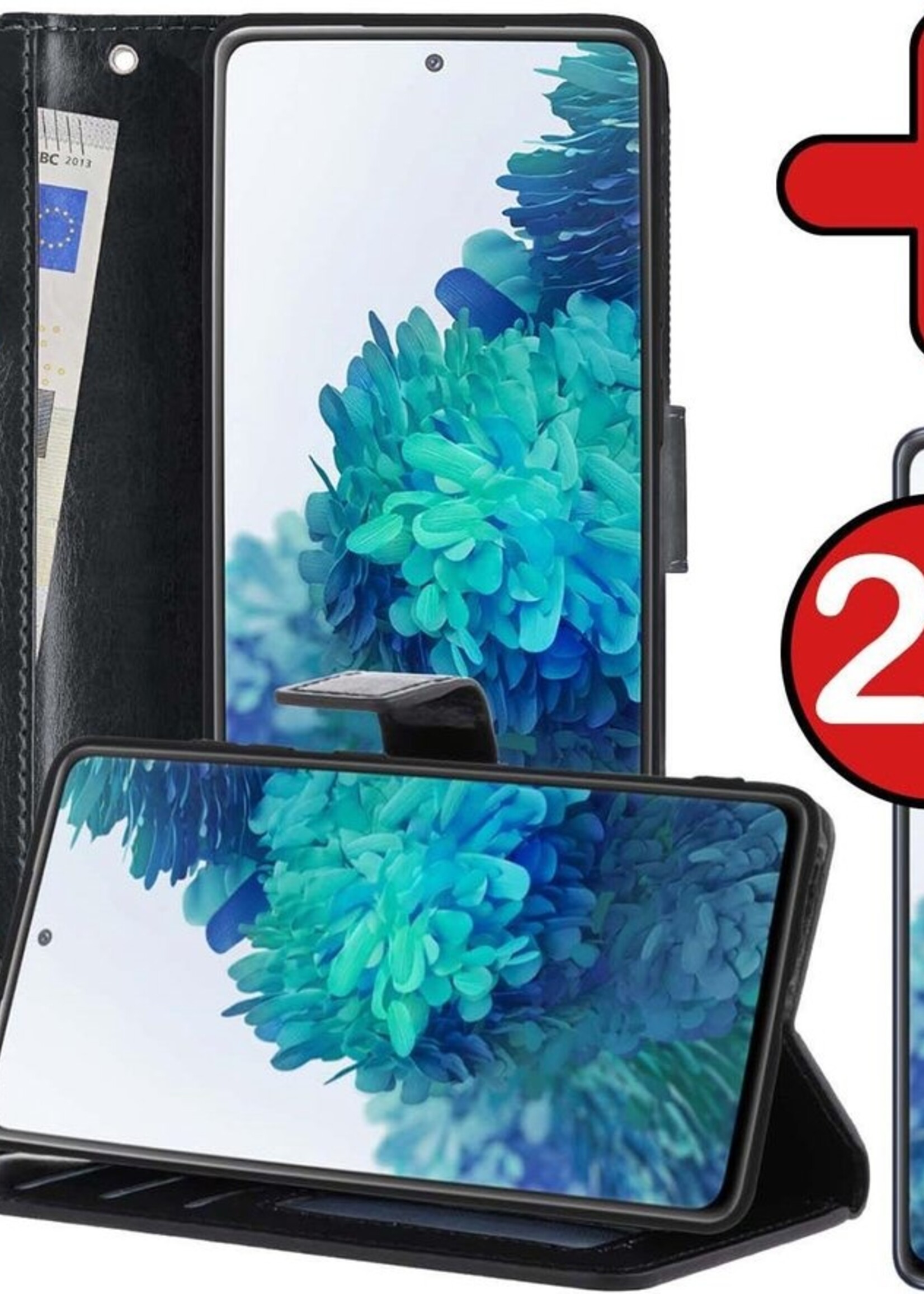 BTH Hoesje Geschikt voor Samsung S20 FE Hoesje Book Case Hoes Portemonnee Cover Walletcase Met 2x Screenprotector - Hoes Geschikt voor Samsung Galaxy S20 FE Hoes Bookcase Hoesje - Zwart