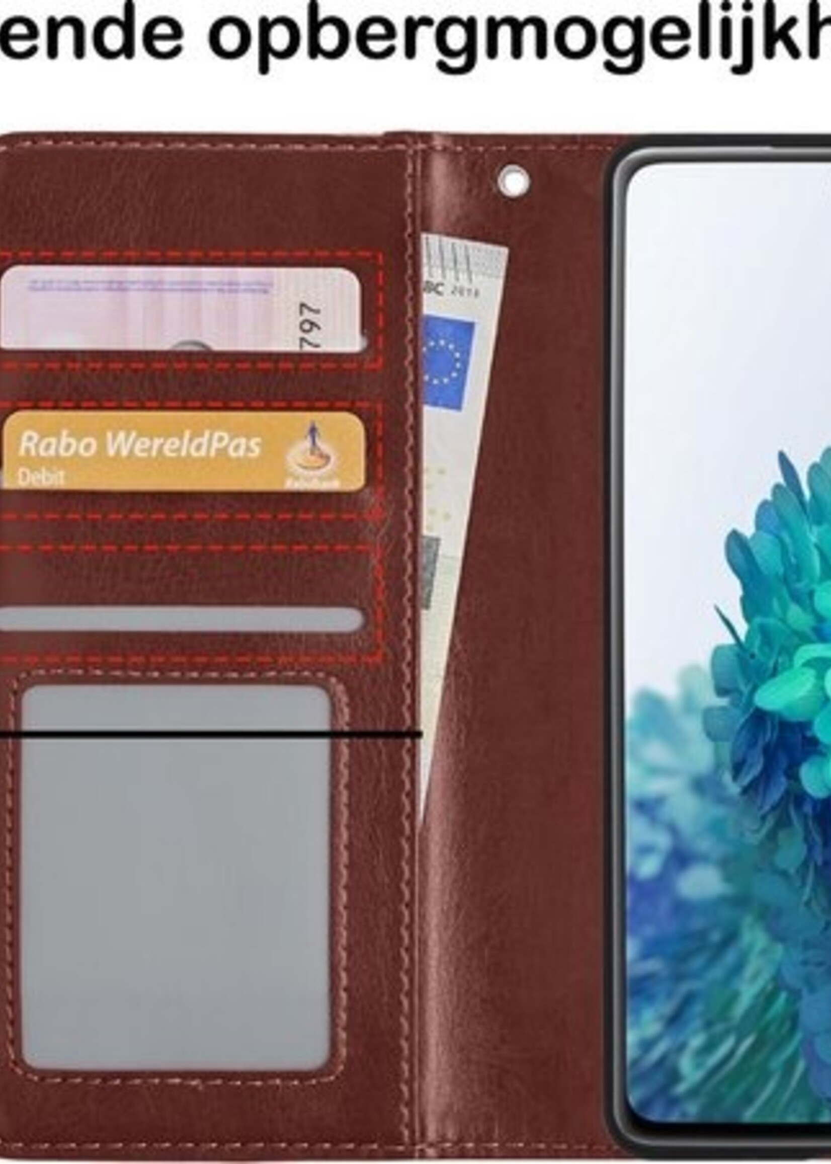 BTH Hoesje Geschikt voor Samsung S20 FE Hoesje Book Case Hoes Portemonnee Cover Walletcase Met 2x Screenprotector - Hoes Geschikt voor Samsung Galaxy S20 FE Hoes Bookcase Hoesje - Bruin