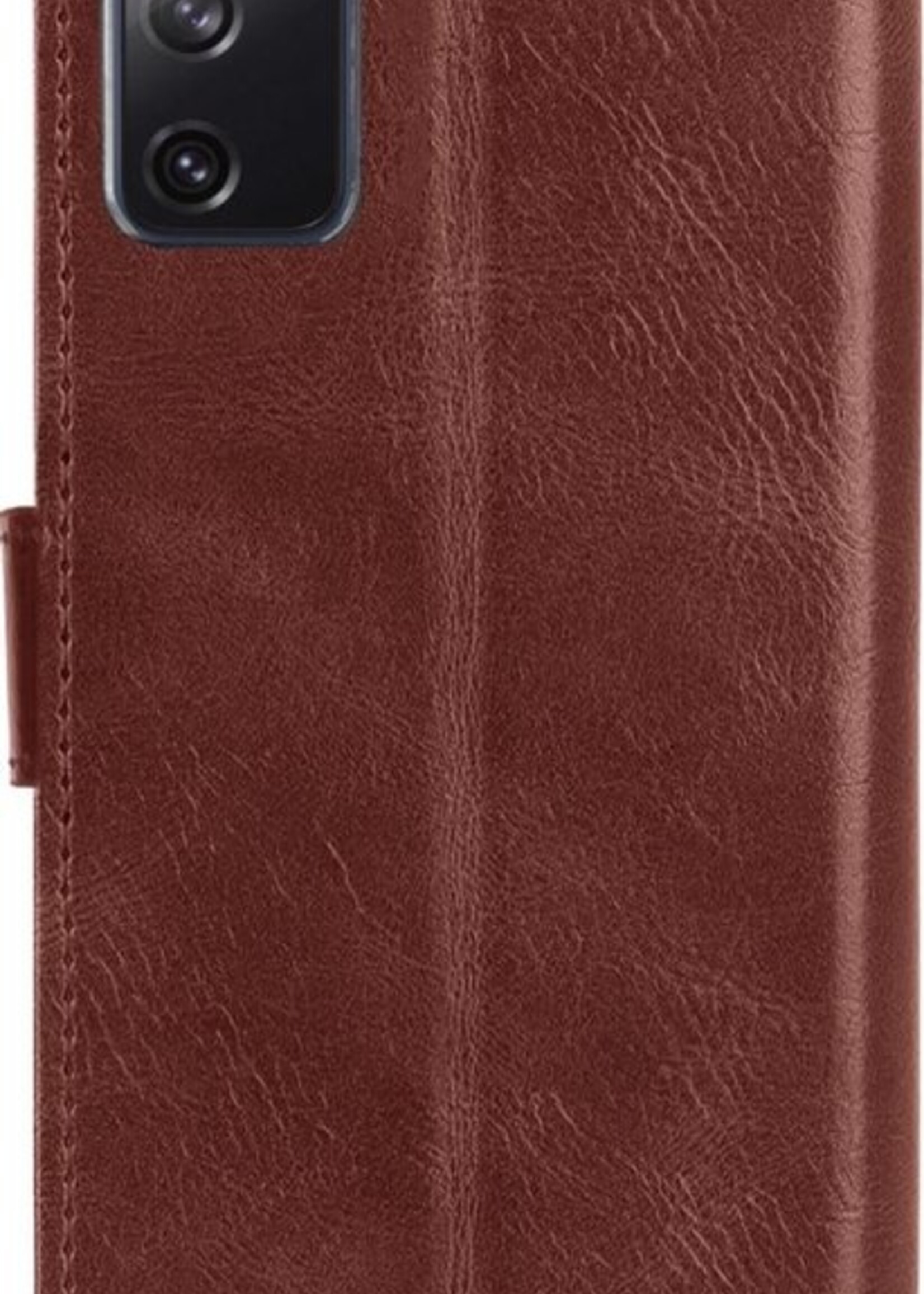 BTH Hoesje Geschikt voor Samsung S20 FE Hoesje Book Case Hoes Portemonnee Cover Walletcase Met 2x Screenprotector - Hoes Geschikt voor Samsung Galaxy S20 FE Hoes Bookcase Hoesje - Bruin