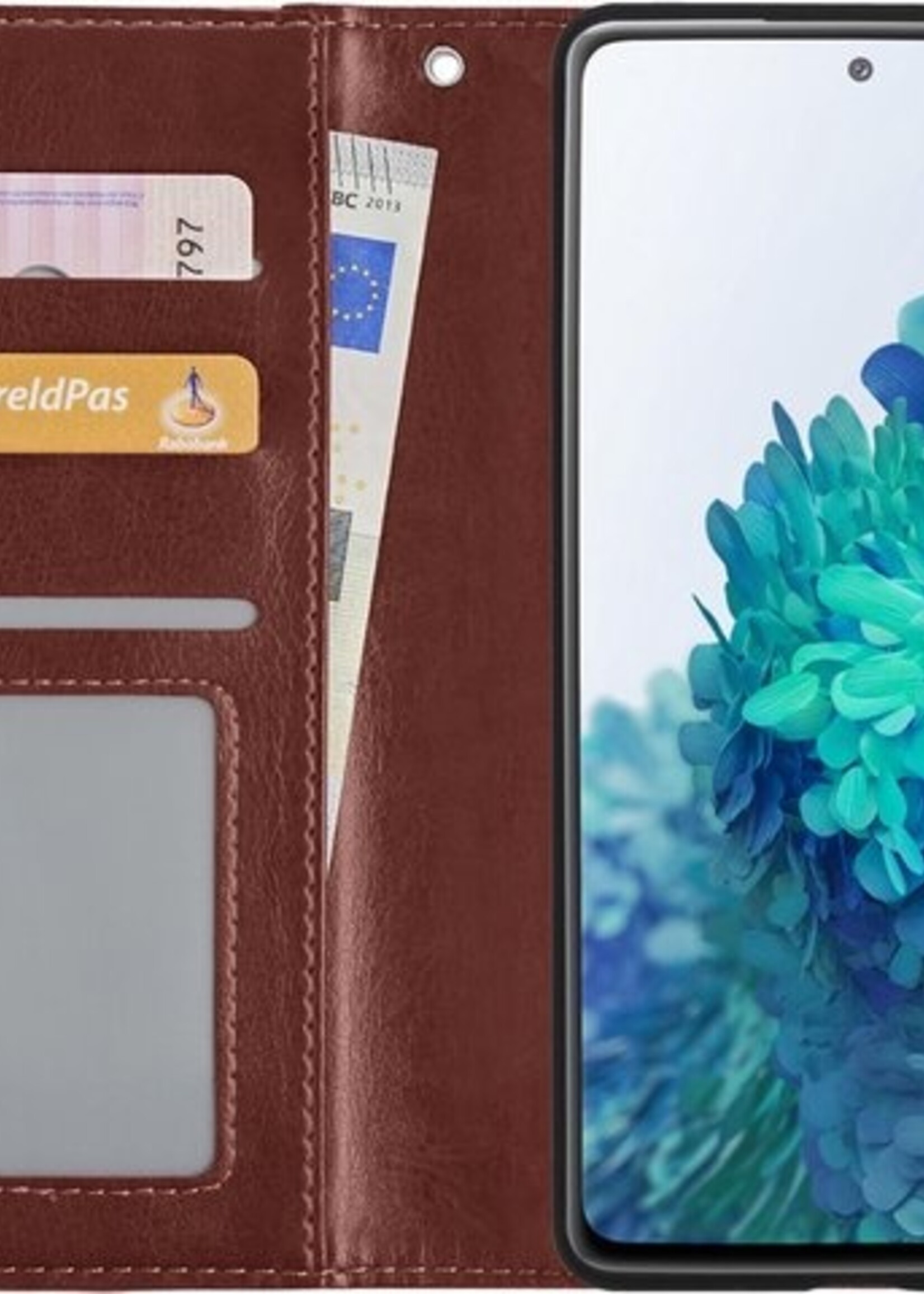 BTH Hoesje Geschikt voor Samsung S20 FE Hoesje Book Case Hoes Portemonnee Cover Walletcase Met 2x Screenprotector - Hoes Geschikt voor Samsung Galaxy S20 FE Hoes Bookcase Hoesje - Bruin