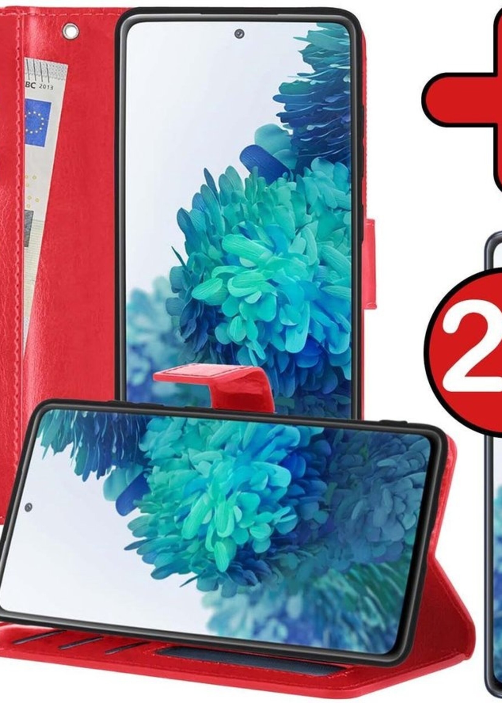 BTH Hoesje Geschikt voor Samsung S20 FE Hoesje Book Case Hoes Portemonnee Cover Walletcase Met 2x Screenprotector - Hoes Geschikt voor Samsung Galaxy S20 FE Hoes Bookcase Hoesje - Rood