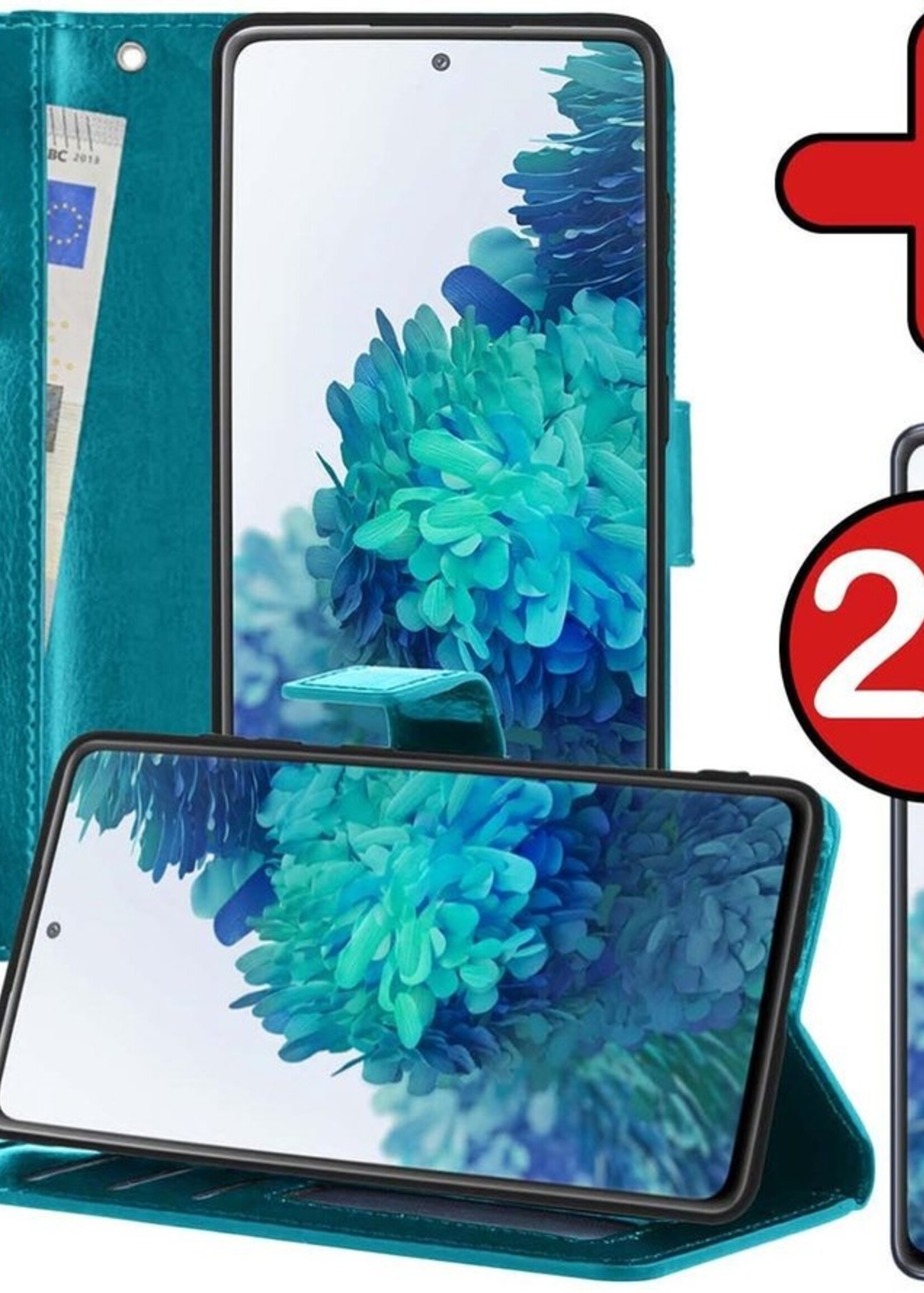 BTH Hoesje Geschikt voor Samsung S20 FE Hoesje Book Case Hoes Portemonnee Cover Walletcase Met 2x Screenprotector - Hoes Geschikt voor Samsung Galaxy S20 FE Hoes Bookcase Hoesje - Turquoise