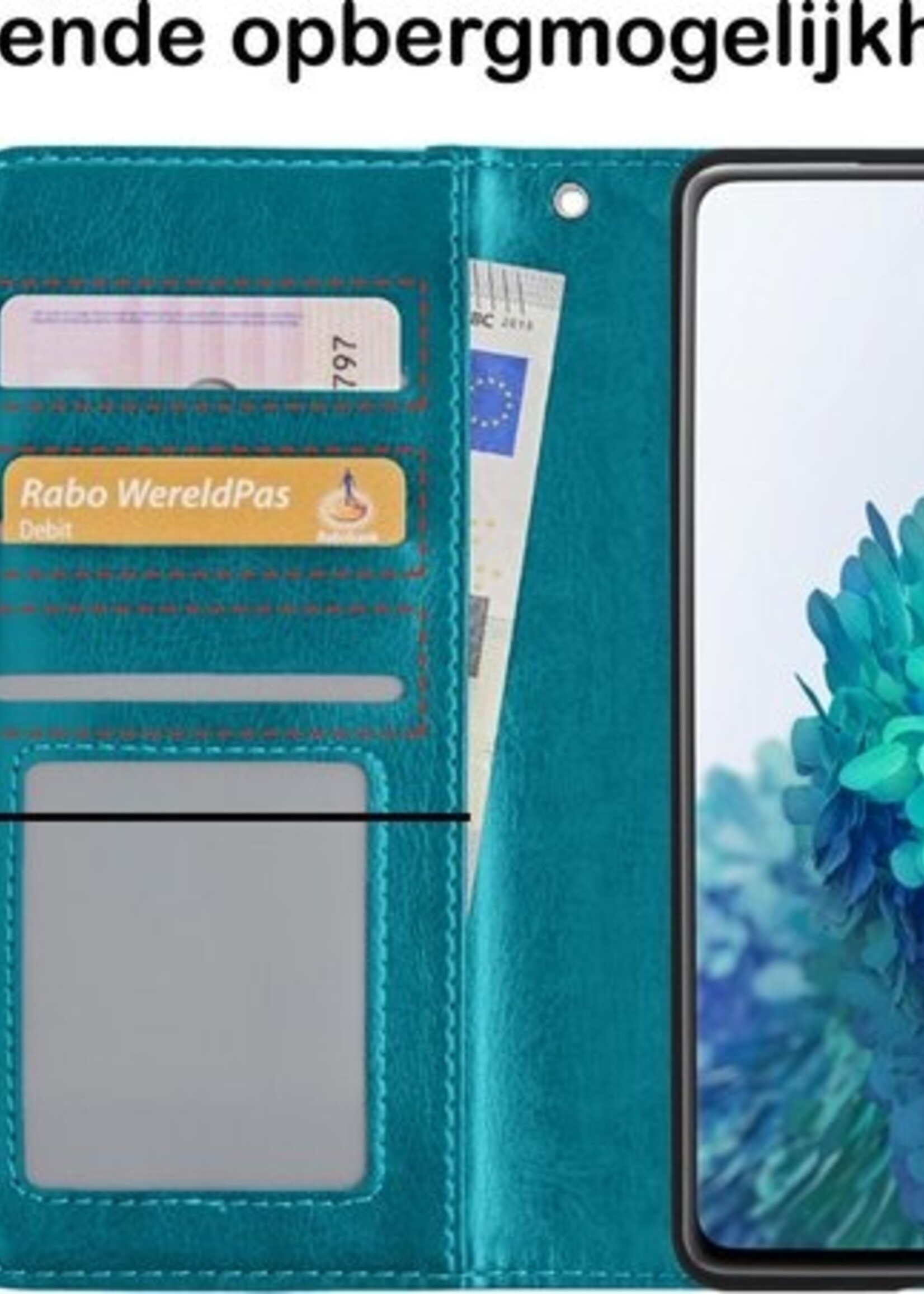 BTH Hoesje Geschikt voor Samsung S20 FE Hoesje Book Case Hoes Portemonnee Cover Walletcase Met 2x Screenprotector - Hoes Geschikt voor Samsung Galaxy S20 FE Hoes Bookcase Hoesje - Turquoise