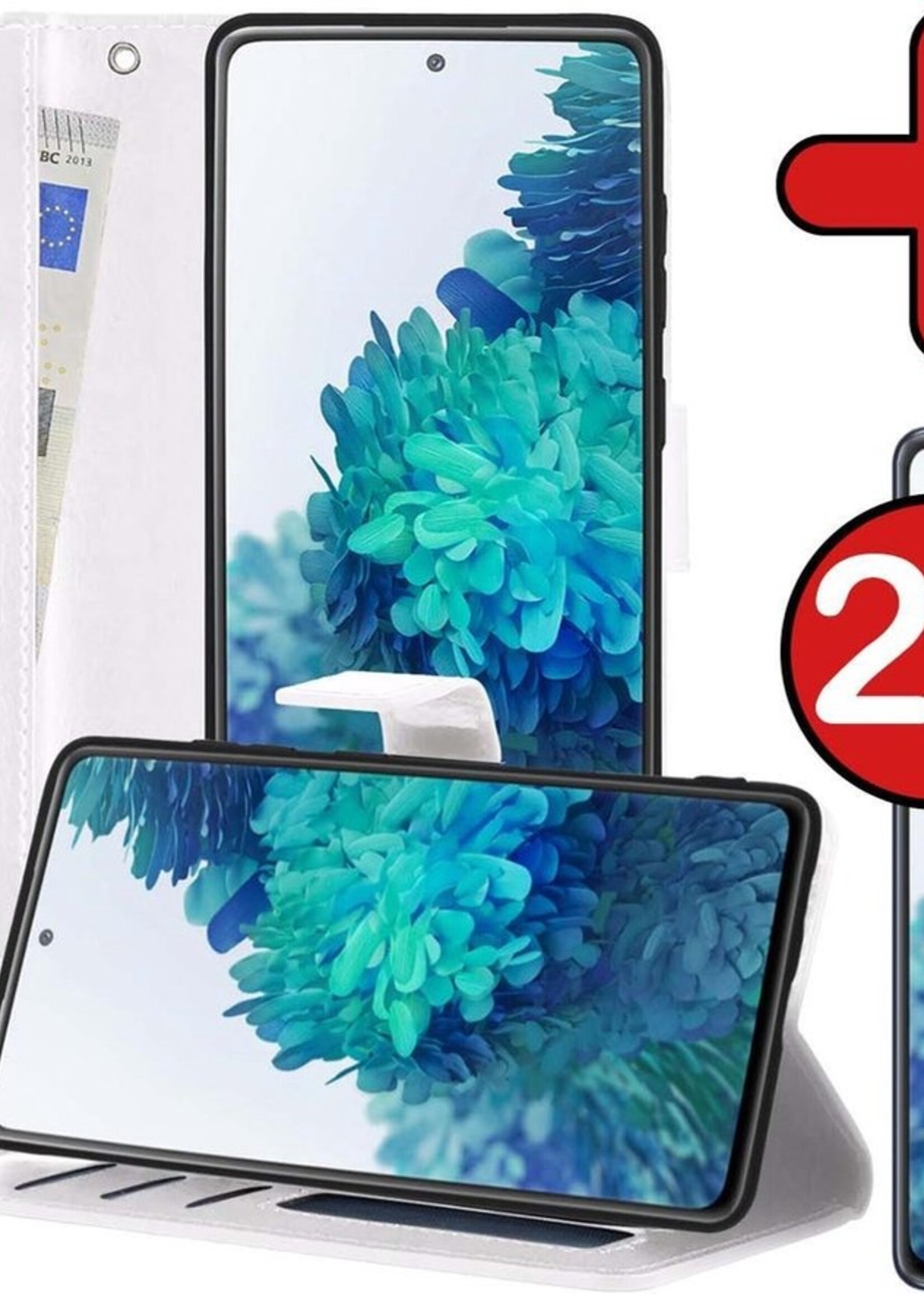 BTH Hoesje Geschikt voor Samsung S20 FE Hoesje Book Case Hoes Portemonnee Cover Walletcase Met 2x Screenprotector - Hoes Geschikt voor Samsung Galaxy S20 FE Hoes Bookcase Hoesje - Wit