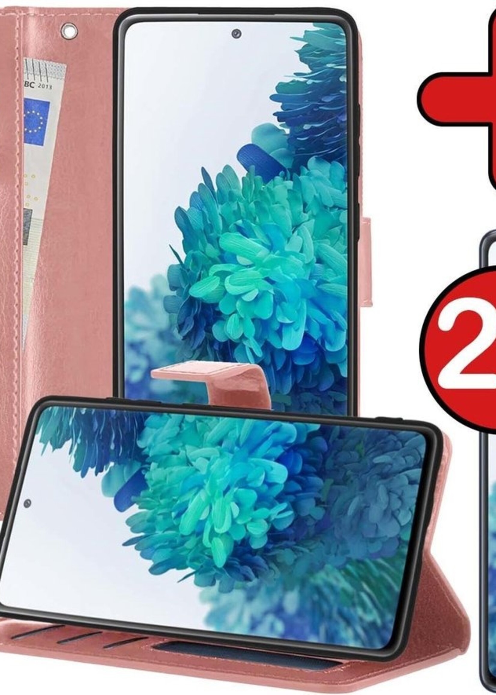 BTH Hoesje Geschikt voor Samsung S20 FE Hoesje Book Case Hoes Portemonnee Cover Walletcase Met 2x Screenprotector - Hoes Geschikt voor Samsung Galaxy S20 FE Hoes Bookcase Hoesje - Rosé goud