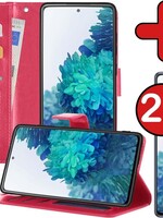 BTH BTH Samsung Galaxy S20FE Hoesje Bookcase Donkerroze Met 2x Screenprotector