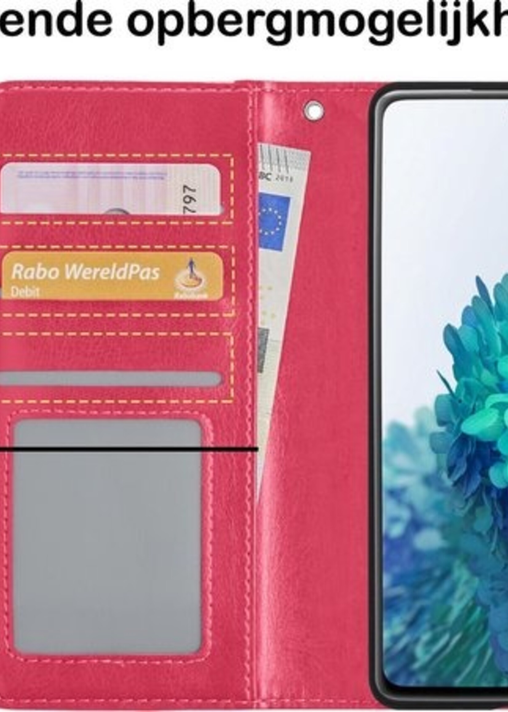 BTH Hoesje Geschikt voor Samsung S20 FE Hoesje Book Case Hoes Portemonnee Cover Walletcase Met 2x Screenprotector - Hoes Geschikt voor Samsung Galaxy S20 FE Hoes Bookcase Hoesje - Donkerroze
