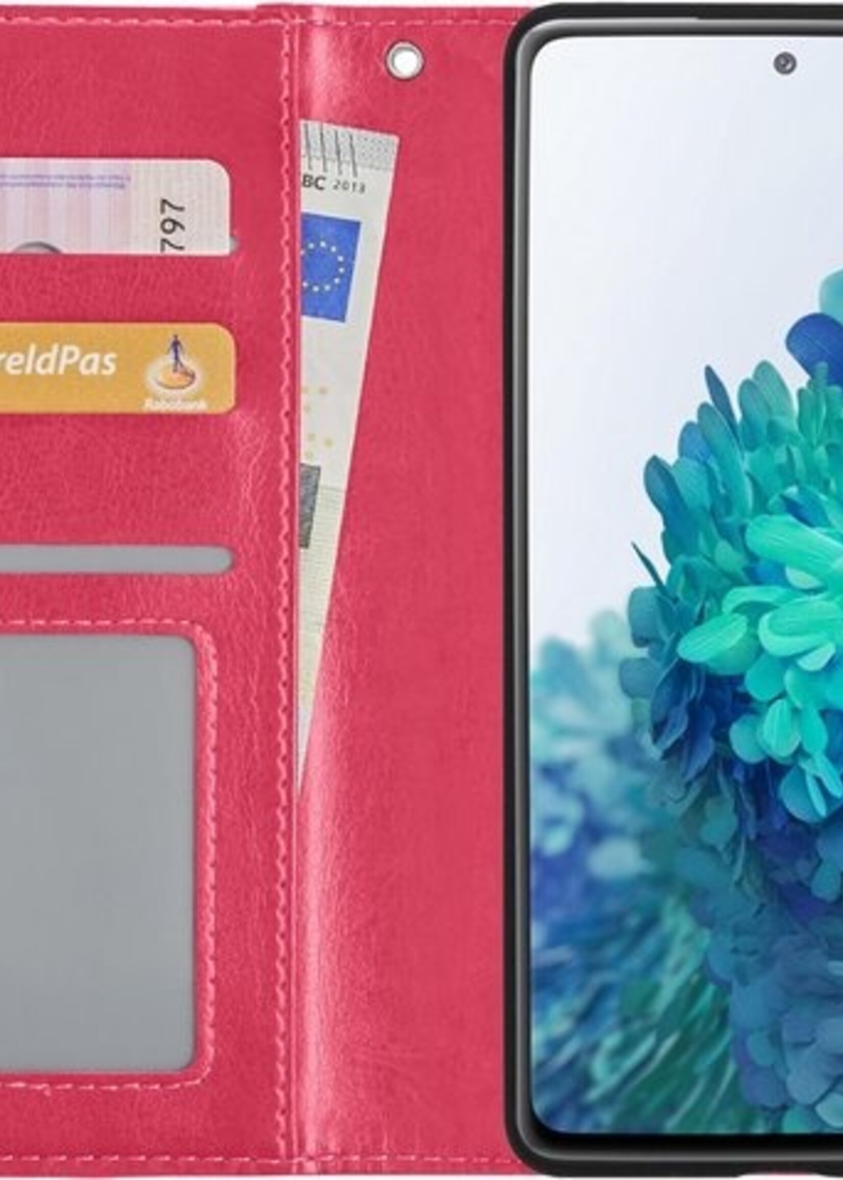 BTH Hoesje Geschikt voor Samsung S20 FE Hoesje Book Case Hoes Portemonnee Cover Walletcase Met 2x Screenprotector - Hoes Geschikt voor Samsung Galaxy S20 FE Hoes Bookcase Hoesje - Donkerroze