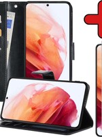 BTH BTH Samsung Galaxy S21 Hoesje Bookcase Zwart Met Screenprotector