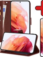 BTH BTH Samsung Galaxy S21 Hoesje Bookcase Bruin Met Screenprotector