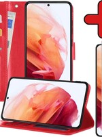 BTH BTH Samsung Galaxy S21 Hoesje Bookcase Rood Met Screenprotector