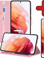 BTH BTH Samsung Galaxy S21 Hoesje Bookcase Lichtroze Met Screenprotector