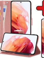 BTH BTH Samsung Galaxy S21 Hoesje Bookcase Rose Goud Met Screenprotector