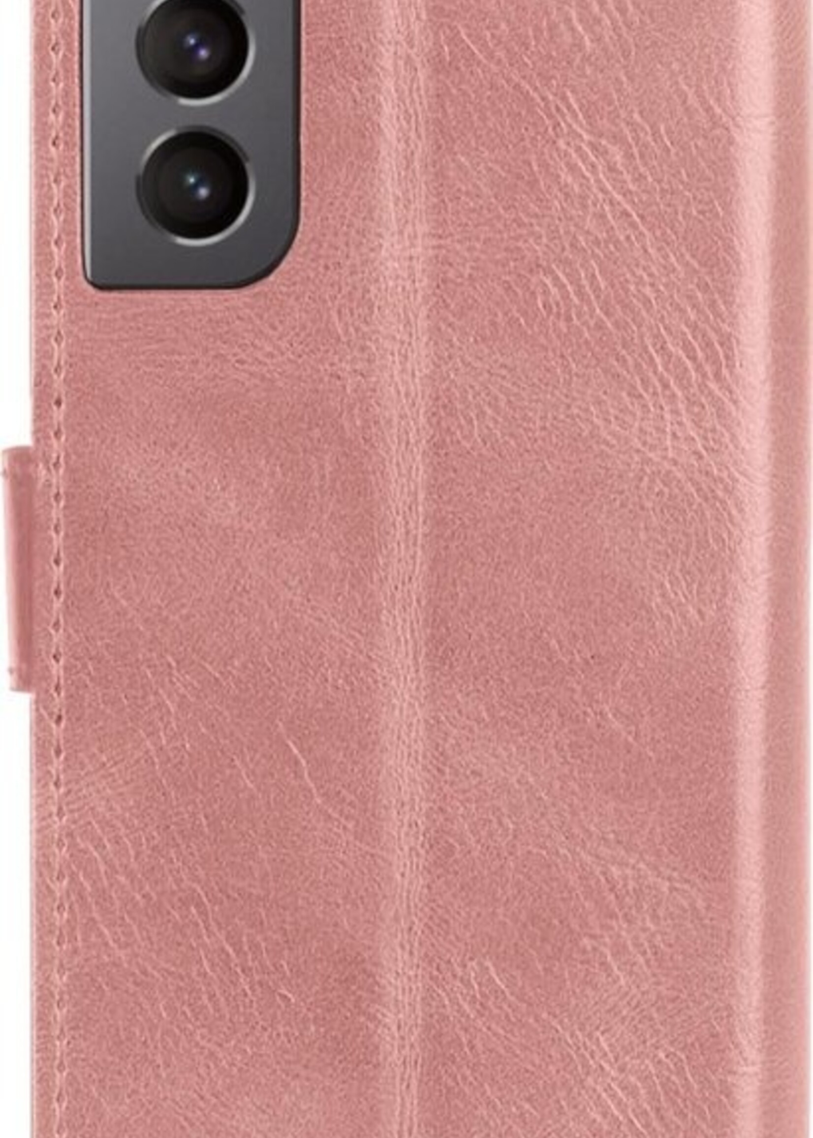 BTH Hoesje Geschikt voor Samsung S21 Hoesje Book Case Hoes Portemonnee Cover Walletcase Met Screenprotector - Hoes Geschikt voor Samsung Galaxy S21 Hoes Bookcase Hoesje - Rosé goud