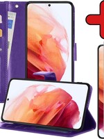 BTH BTH Samsung Galaxy S21 Hoesje Bookcase Paars Met Screenprotector