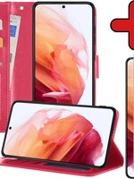 BTH BTH Samsung Galaxy S21 Hoesje Bookcase Donkerroze Met Screenprotector