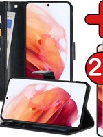BTH BTH Samsung Galaxy S21 Hoesje Bookcase Zwart Met 2x Screenprotector