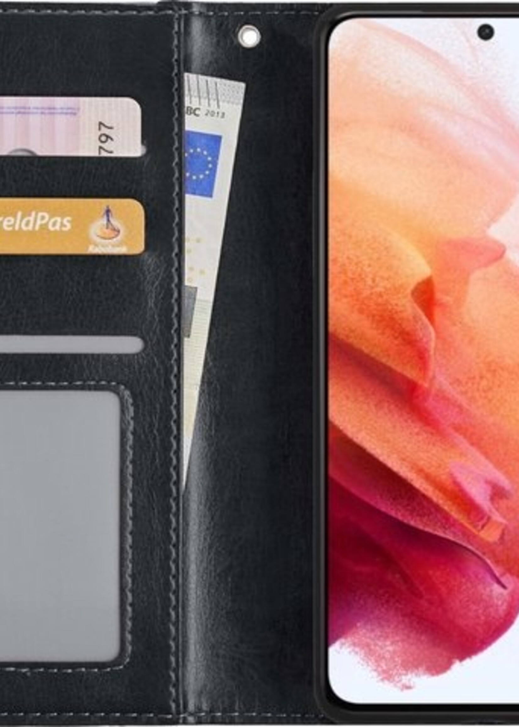 BTH Hoesje Geschikt voor Samsung S21 Hoesje Book Case Hoes Portemonnee Cover Walletcase Met 2x Screenprotector - Hoes Geschikt voor Samsung Galaxy S21 Hoes Bookcase Hoesje - Zwart