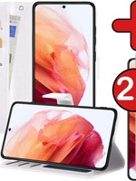 BTH BTH Samsung Galaxy S21 Hoesje Bookcase Wit Met 2x Screenprotector
