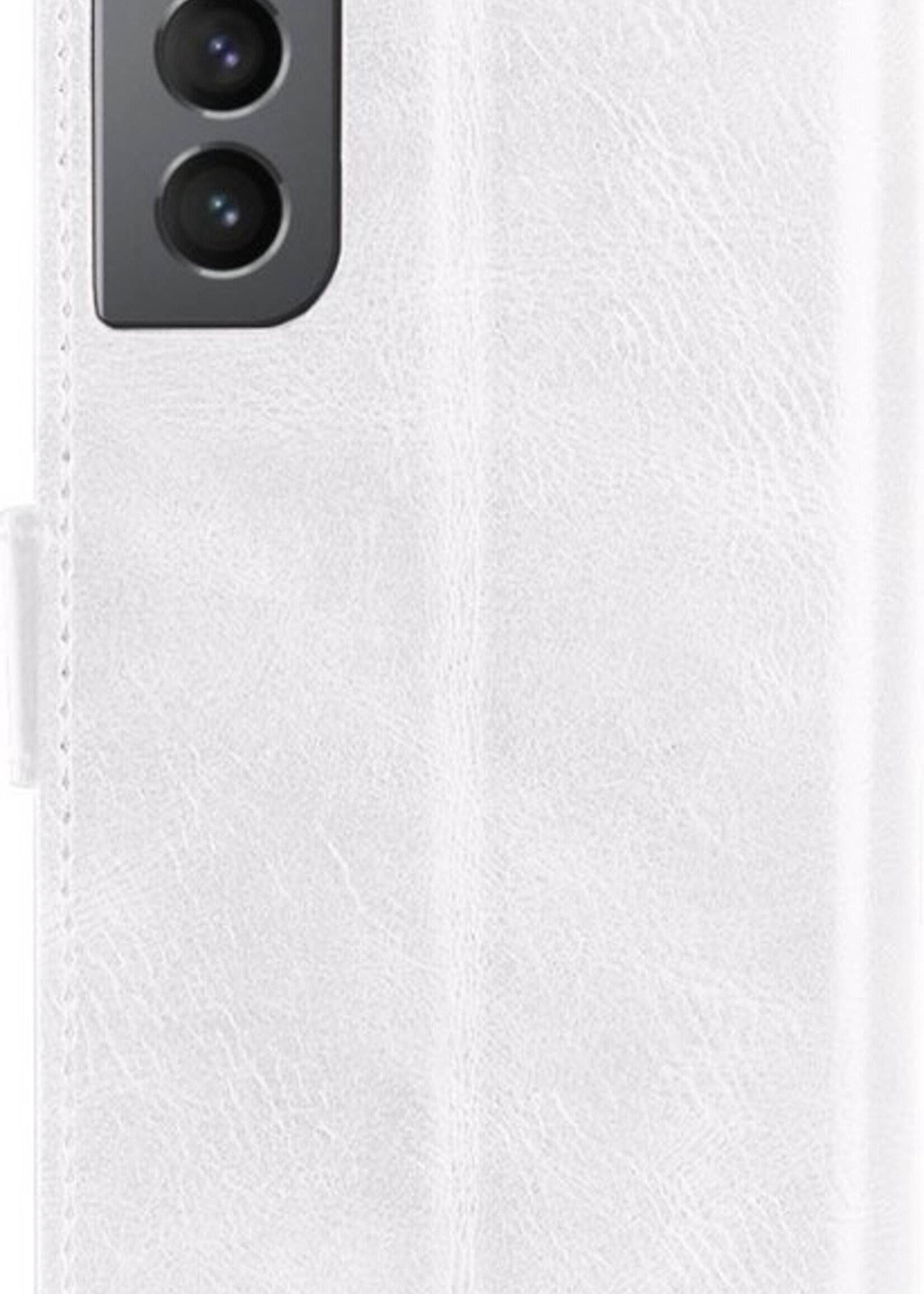 BTH Hoesje Geschikt voor Samsung S21 Hoesje Book Case Hoes Portemonnee Cover Walletcase Met 2x Screenprotector - Hoes Geschikt voor Samsung Galaxy S21 Hoes Bookcase Hoesje - Wit