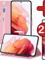 BTH BTH Samsung Galaxy S21 Hoesje Bookcase Lichtroze Met 2x Screenprotector