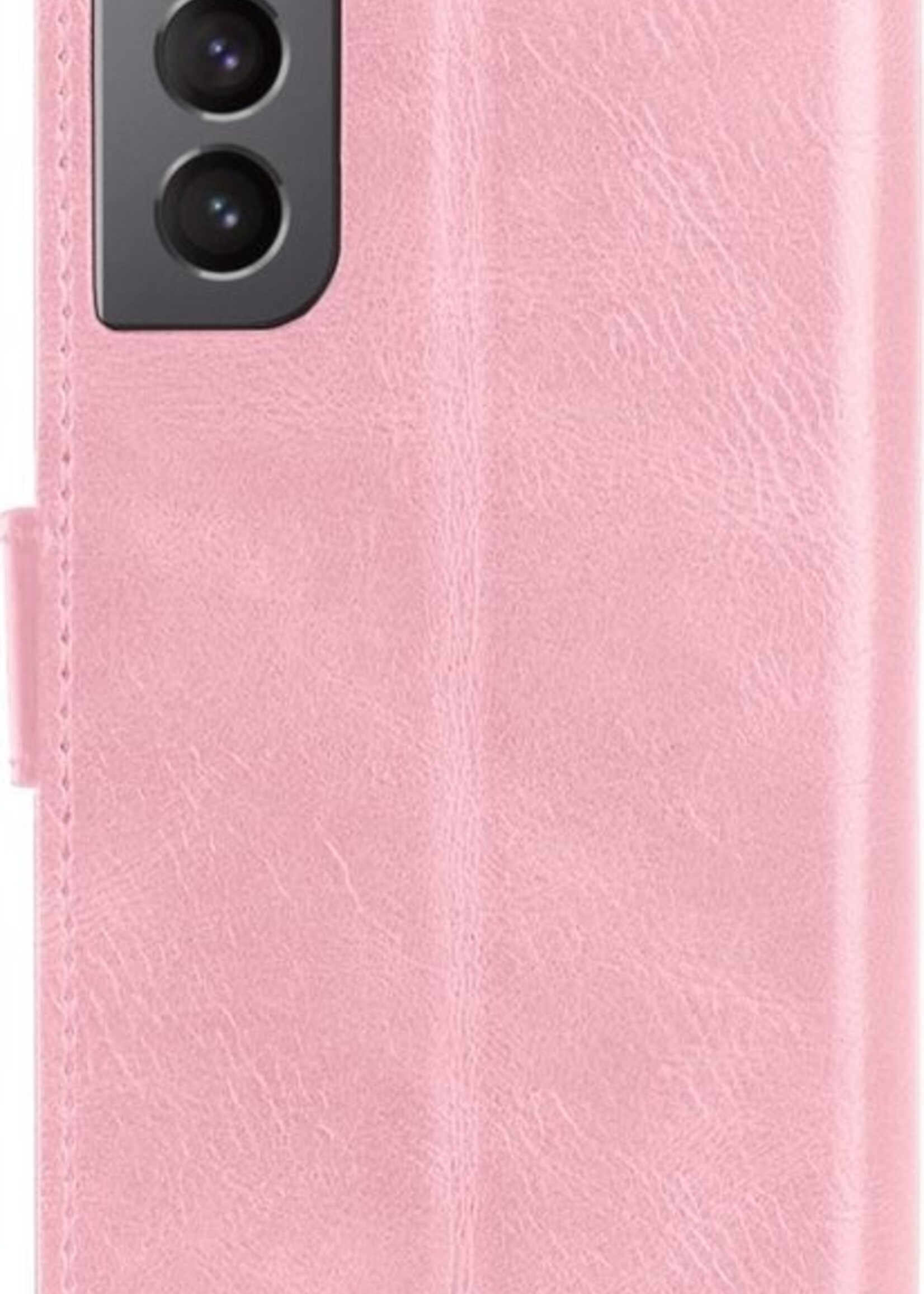 BTH Hoesje Geschikt voor Samsung S21 Hoesje Book Case Hoes Portemonnee Cover Walletcase Met 2x Screenprotector - Hoes Geschikt voor Samsung Galaxy S21 Hoes Bookcase Hoesje - Lichtroze