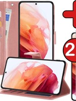 BTH BTH Samsung Galaxy S21 Hoesje Bookcase Rose Goud Met 2x Screenprotector