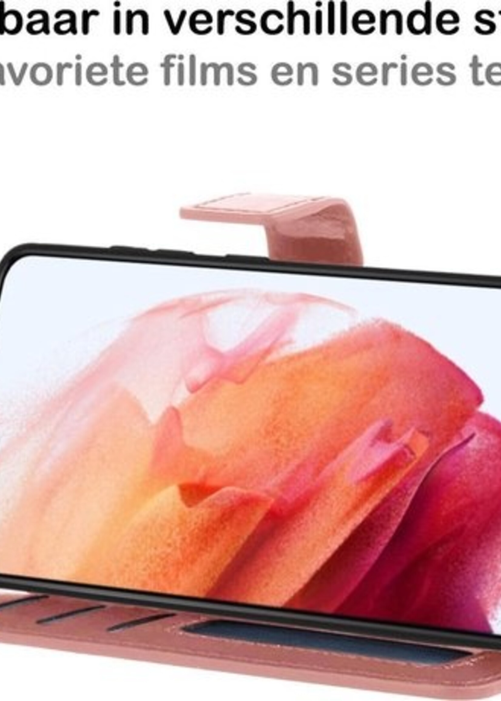 BTH Hoesje Geschikt voor Samsung S21 Hoesje Book Case Hoes Portemonnee Cover Walletcase Met 2x Screenprotector - Hoes Geschikt voor Samsung Galaxy S21 Hoes Bookcase Hoesje - Rosé goud