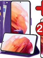 BTH BTH Samsung Galaxy S21 Hoesje Bookcase Paars Met 2x Screenprotector