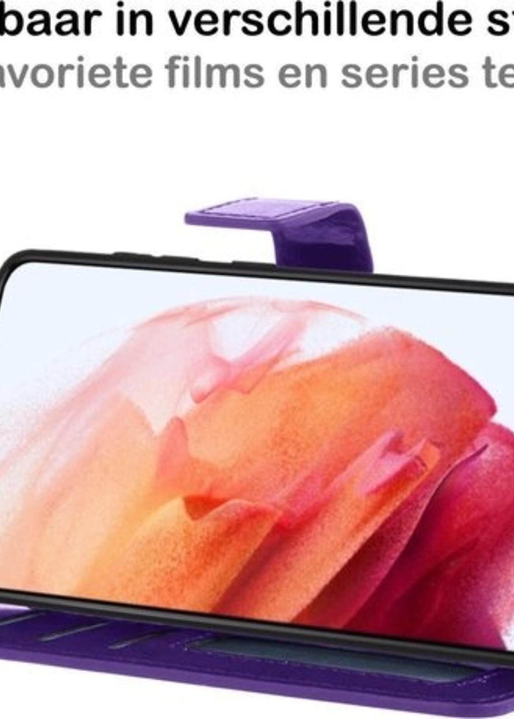 BTH Hoesje Geschikt voor Samsung S21 Hoesje Book Case Hoes Portemonnee Cover Walletcase Met 2x Screenprotector - Hoes Geschikt voor Samsung Galaxy S21 Hoes Bookcase Hoesje - Paars