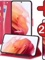 BTH BTH Samsung Galaxy S21 Hoesje Bookcase Donkerroze Met 2x Screenprotector
