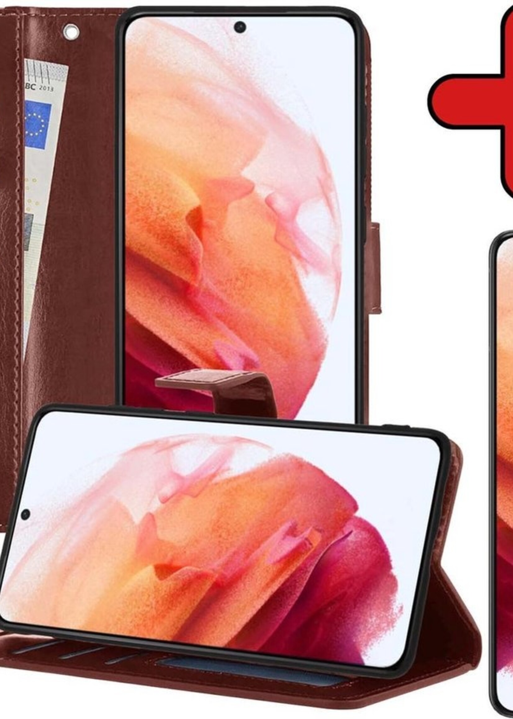 BTH Hoesje Geschikt voor Samsung S21 Plus Hoesje Book Case Hoes Portemonnee Cover Walletcase Met Screenprotector - Hoes Geschikt voor Samsung Galaxy S21 Plus Hoes Bookcase Hoesje - Bruin
