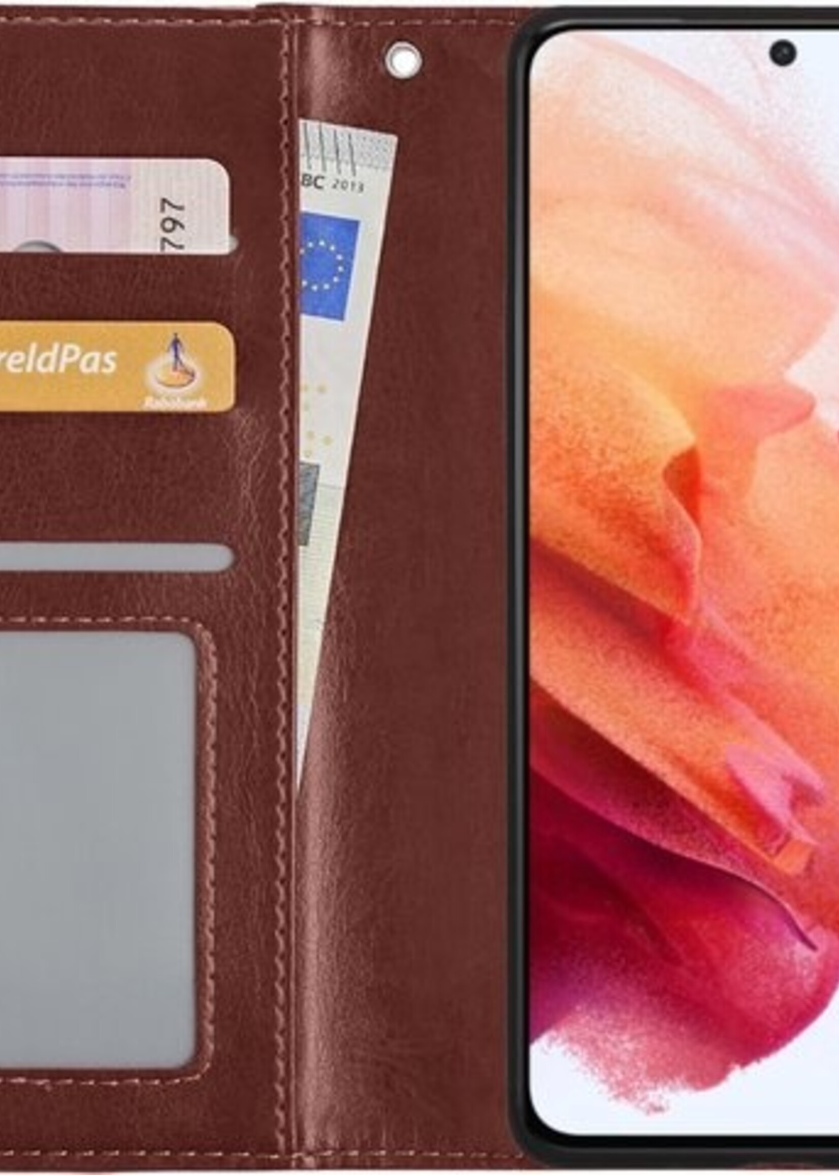 BTH Hoesje Geschikt voor Samsung S21 Plus Hoesje Book Case Hoes Portemonnee Cover Walletcase Met Screenprotector - Hoes Geschikt voor Samsung Galaxy S21 Plus Hoes Bookcase Hoesje - Bruin