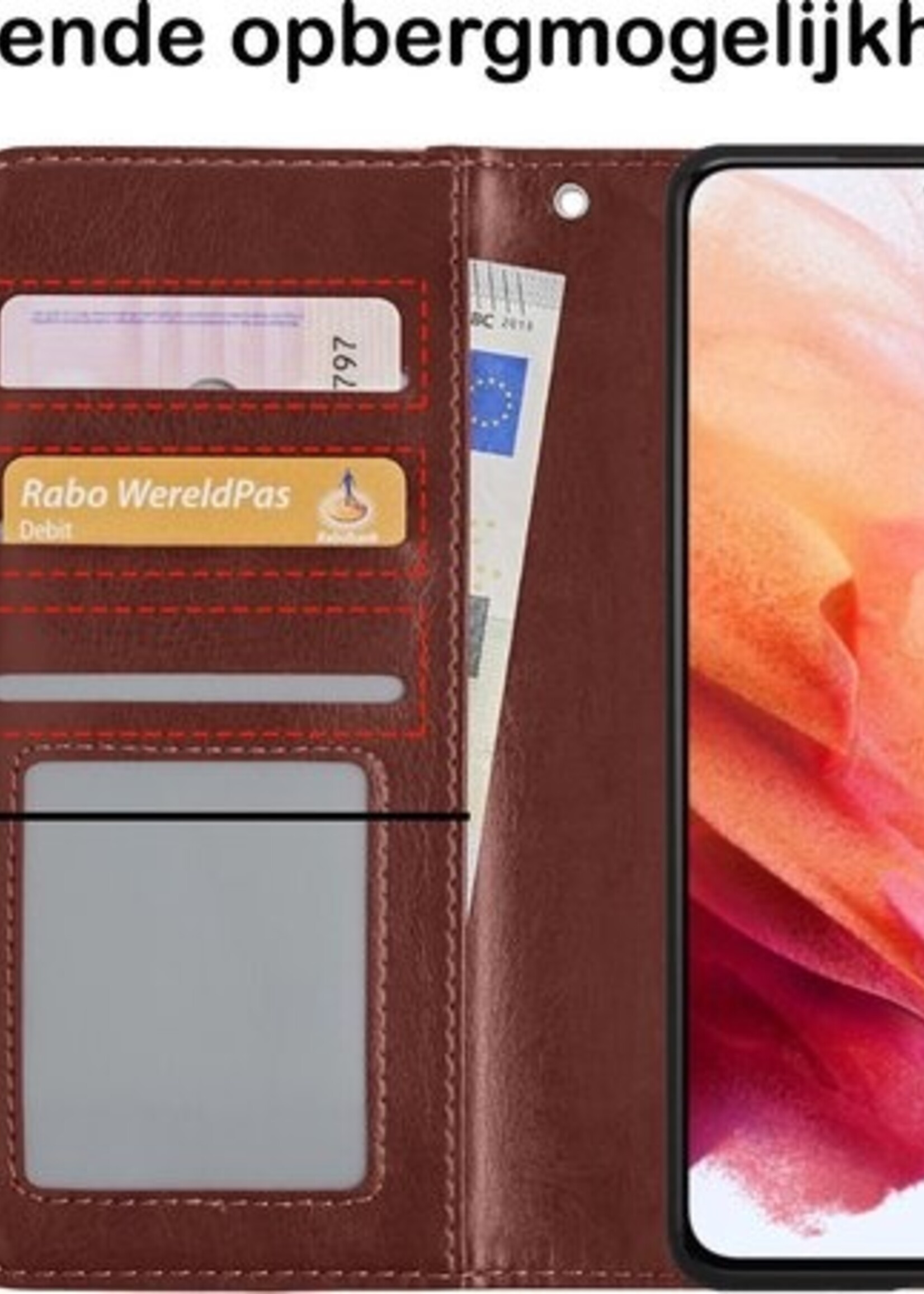 BTH Hoesje Geschikt voor Samsung S21 Plus Hoesje Book Case Hoes Portemonnee Cover Walletcase Met Screenprotector - Hoes Geschikt voor Samsung Galaxy S21 Plus Hoes Bookcase Hoesje - Bruin