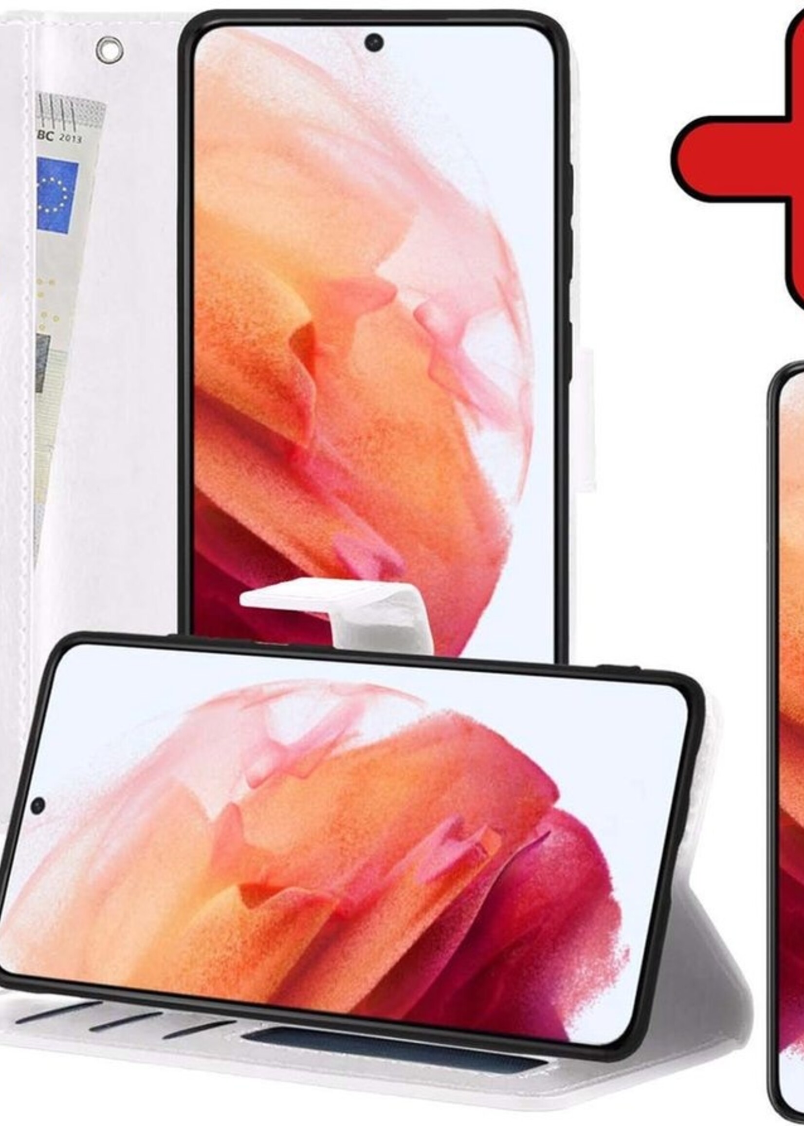 BTH Hoesje Geschikt voor Samsung S21 Plus Hoesje Book Case Hoes Portemonnee Cover Walletcase Met Screenprotector - Hoes Geschikt voor Samsung Galaxy S21 Plus Hoes Bookcase Hoesje - Wit