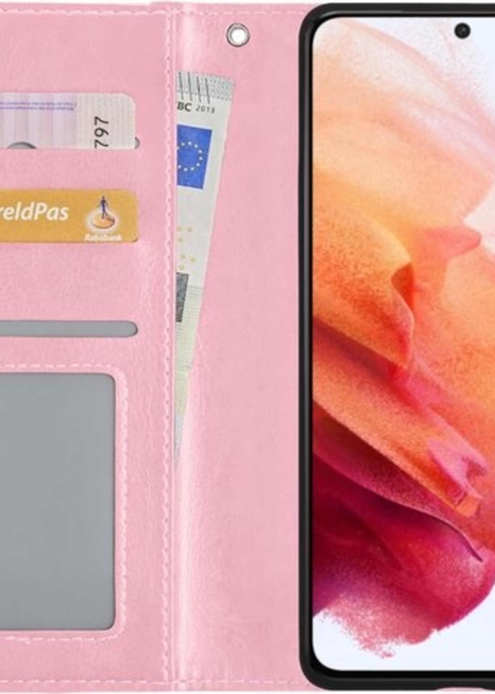 BTH Hoesje Geschikt voor Samsung S21 Plus Hoesje Book Case Hoes Portemonnee Cover Walletcase Met Screenprotector - Hoes Geschikt voor Samsung Galaxy S21 Plus Hoes Bookcase Hoesje - Lichtroze