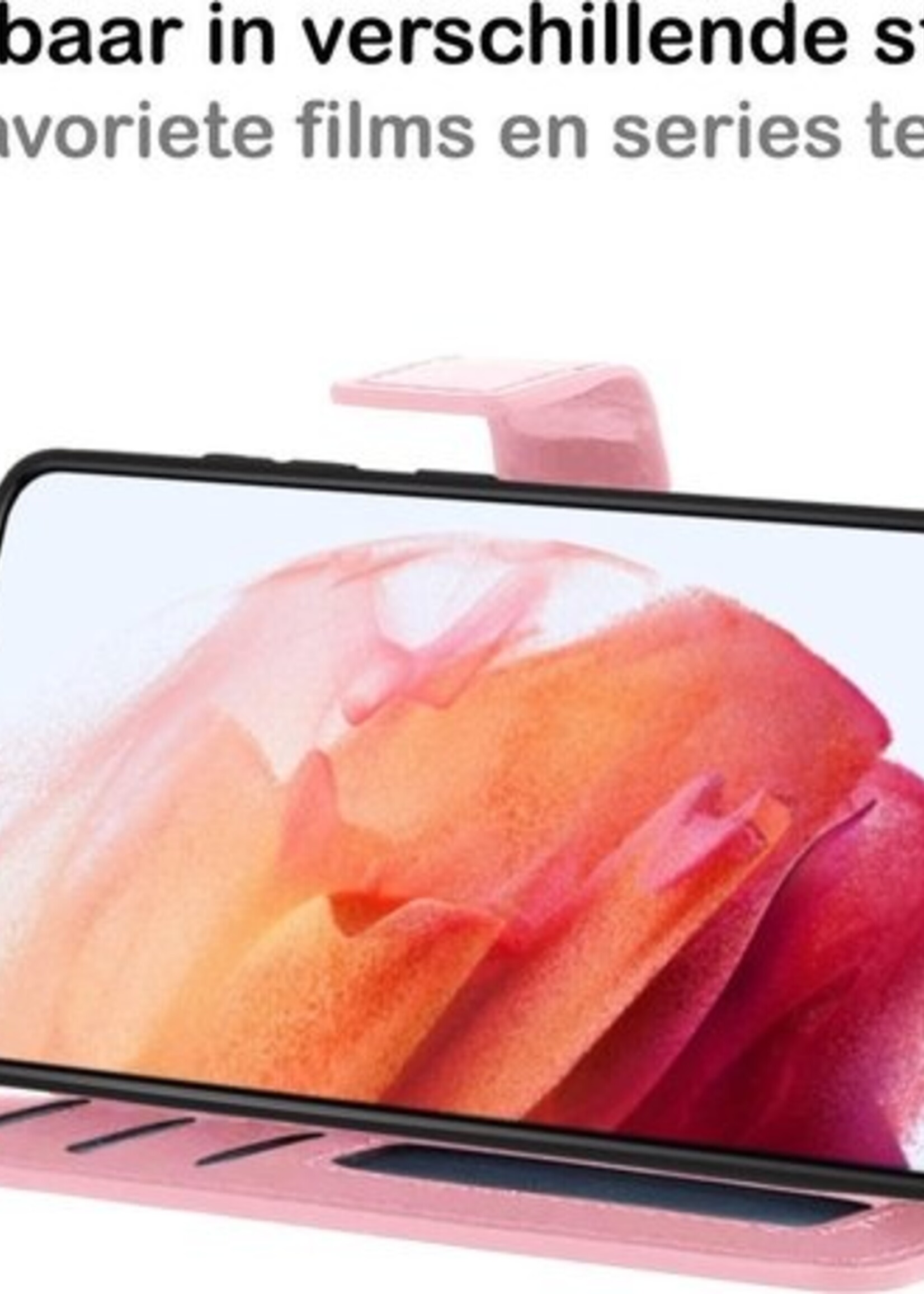 BTH Hoesje Geschikt voor Samsung S21 Plus Hoesje Book Case Hoes Portemonnee Cover Walletcase Met Screenprotector - Hoes Geschikt voor Samsung Galaxy S21 Plus Hoes Bookcase Hoesje - Lichtroze