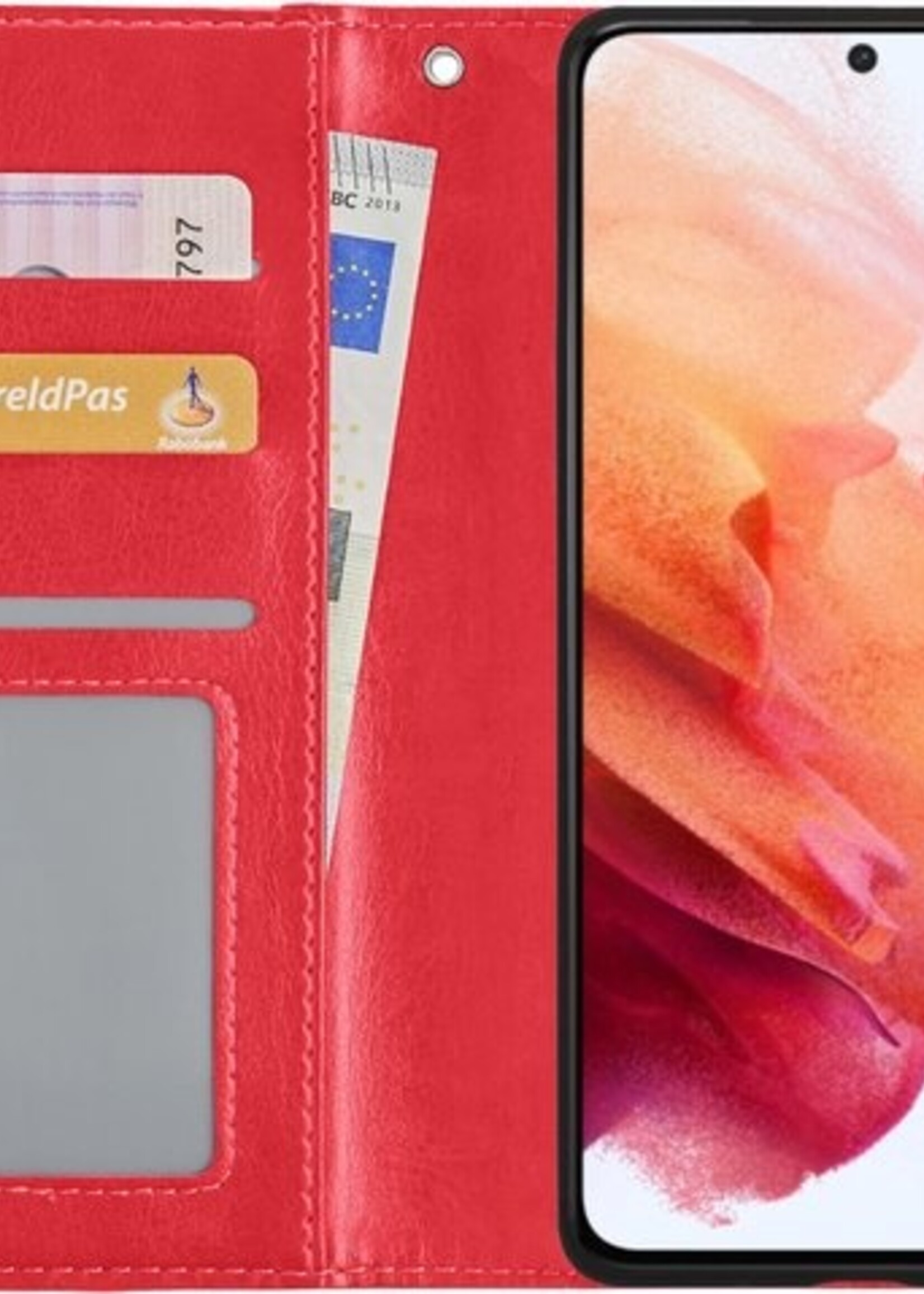 BTH Hoesje Geschikt voor Samsung S21 Plus Hoesje Book Case Hoes Portemonnee Cover Walletcase Met 2x Screenprotector - Hoes Geschikt voor Samsung Galaxy S21 Plus Hoes Bookcase Hoesje - Rood