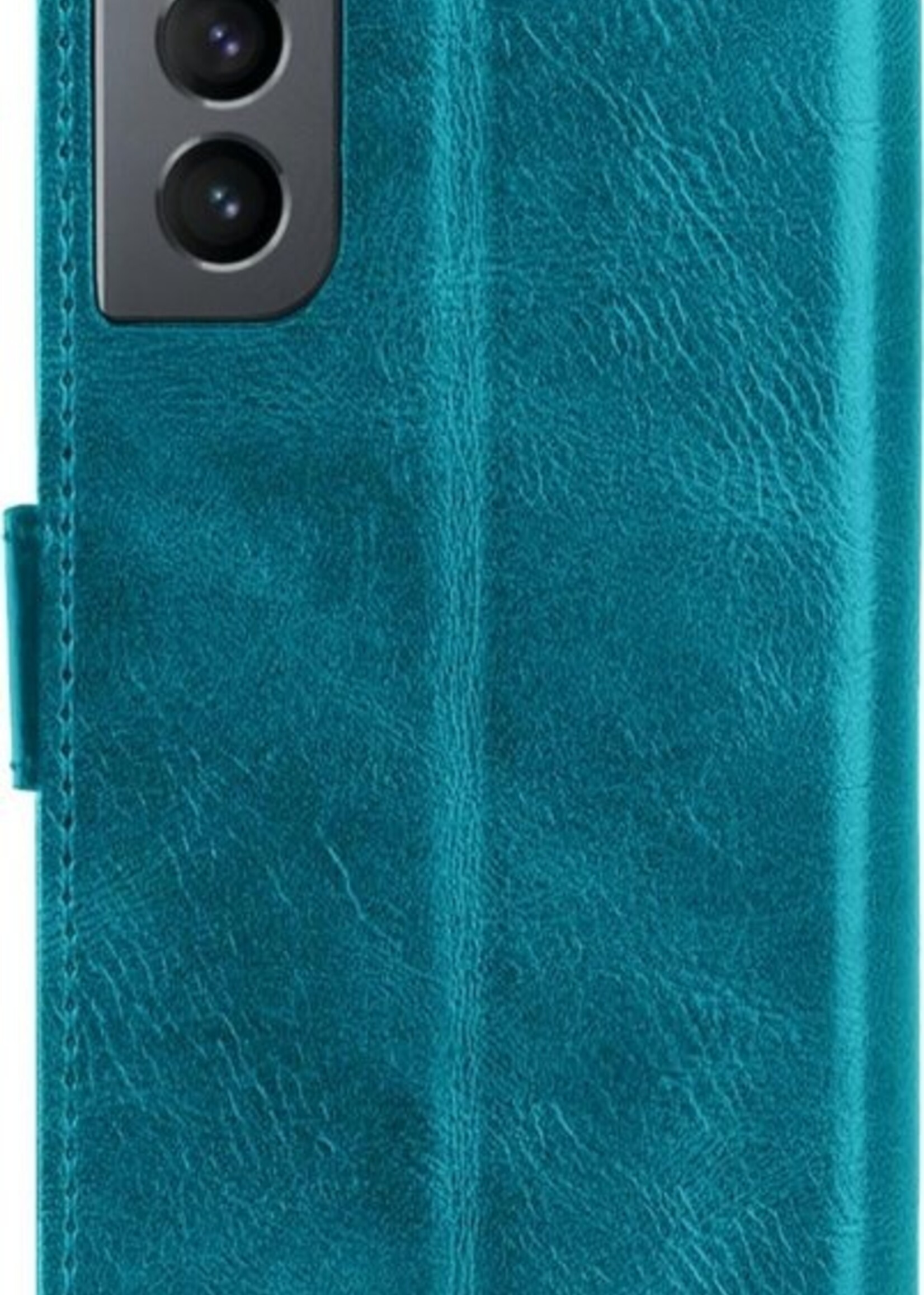 BTH Hoesje Geschikt voor Samsung S21 Plus Hoesje Book Case Hoes Portemonnee Cover Walletcase Met 2x Screenprotector - Hoes Geschikt voor Samsung Galaxy S21 Plus Hoes Bookcase Hoesje - Turquoise