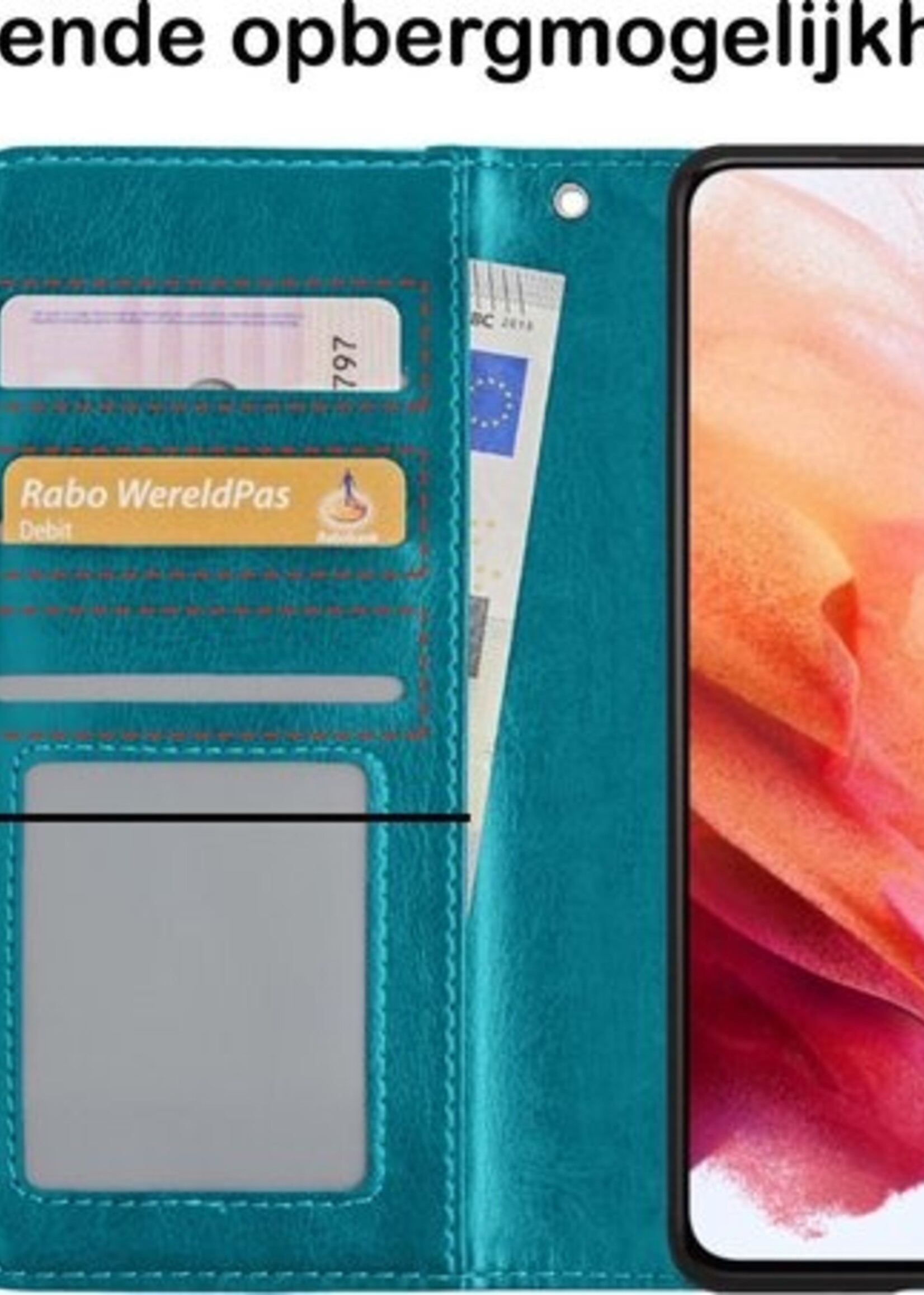 BTH Hoesje Geschikt voor Samsung S21 Plus Hoesje Book Case Hoes Portemonnee Cover Walletcase Met 2x Screenprotector - Hoes Geschikt voor Samsung Galaxy S21 Plus Hoes Bookcase Hoesje - Turquoise
