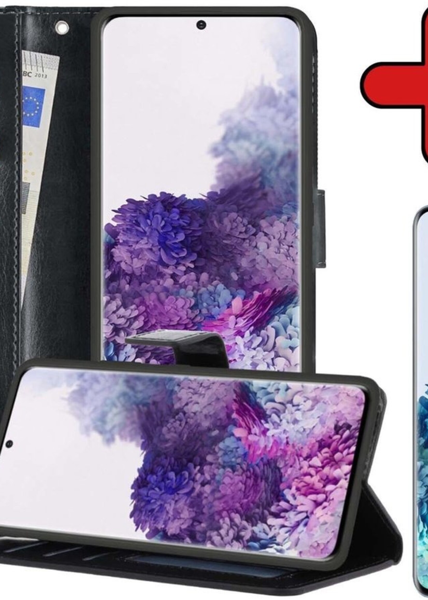 BTH Hoesje Geschikt voor Samsung S20 Hoesje Book Case Hoes Portemonnee Cover Walletcase Met Screenprotector - Hoes Geschikt voor Samsung Galaxy S20 Hoes Bookcase Hoesje - Zwart