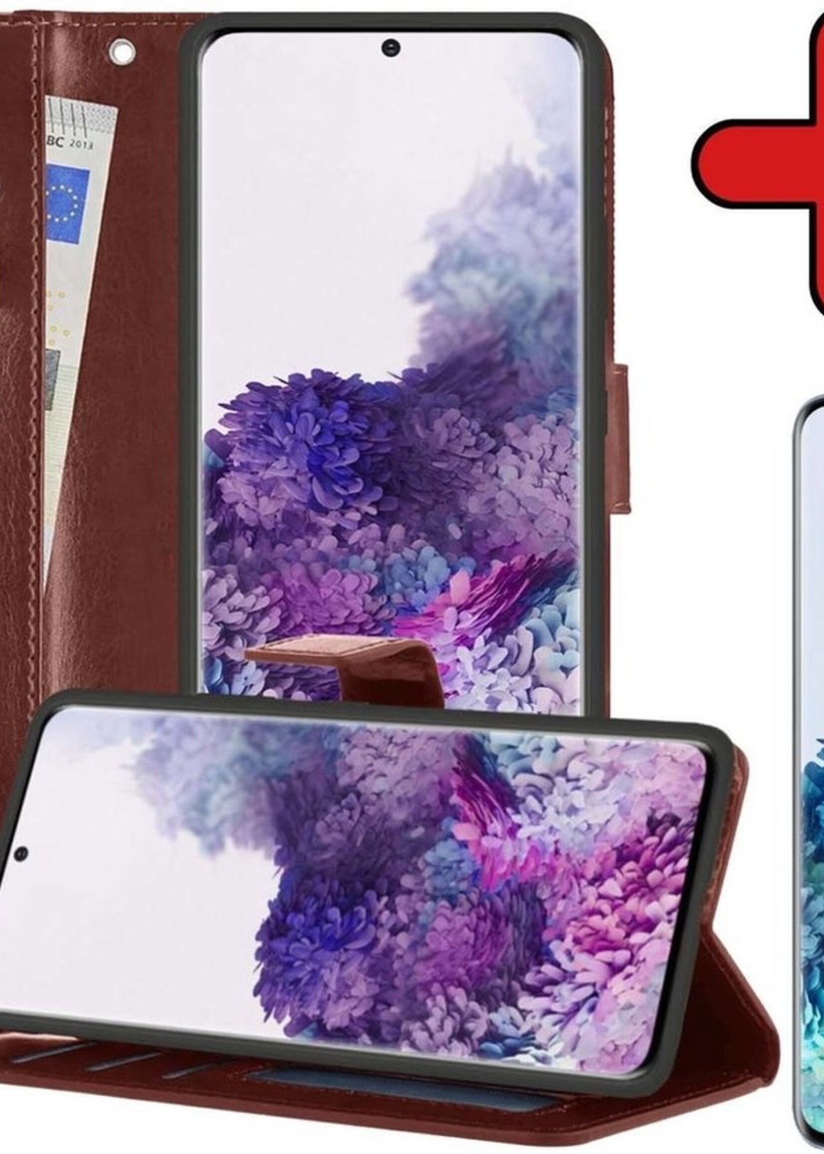 BTH Hoesje Geschikt voor Samsung S20 Plus Hoesje Book Case Hoes Portemonnee Cover Walletcase Met Screenprotector - Hoes Geschikt voor Samsung Galaxy S20 Plus Hoes Bookcase Hoesje - Bruin