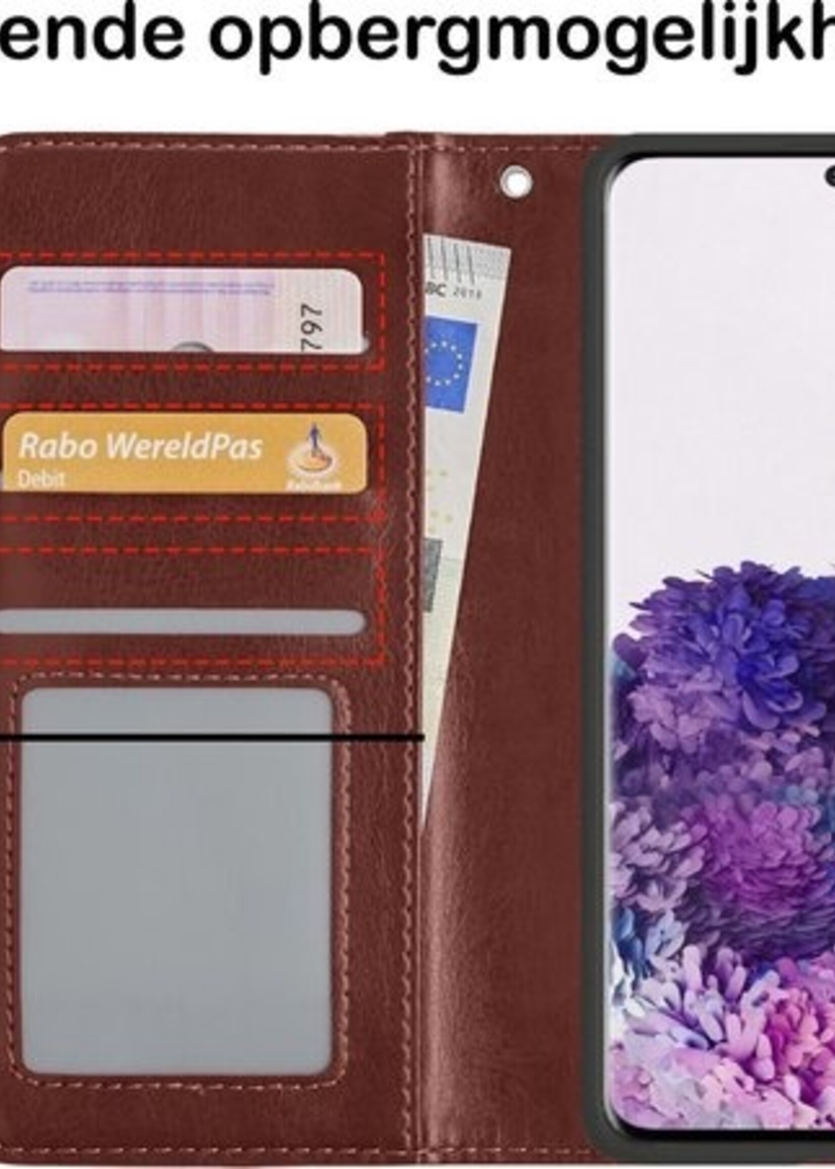 BTH Hoesje Geschikt voor Samsung S20 Plus Hoesje Book Case Hoes Portemonnee Cover Walletcase Met Screenprotector - Hoes Geschikt voor Samsung Galaxy S20 Plus Hoes Bookcase Hoesje - Bruin