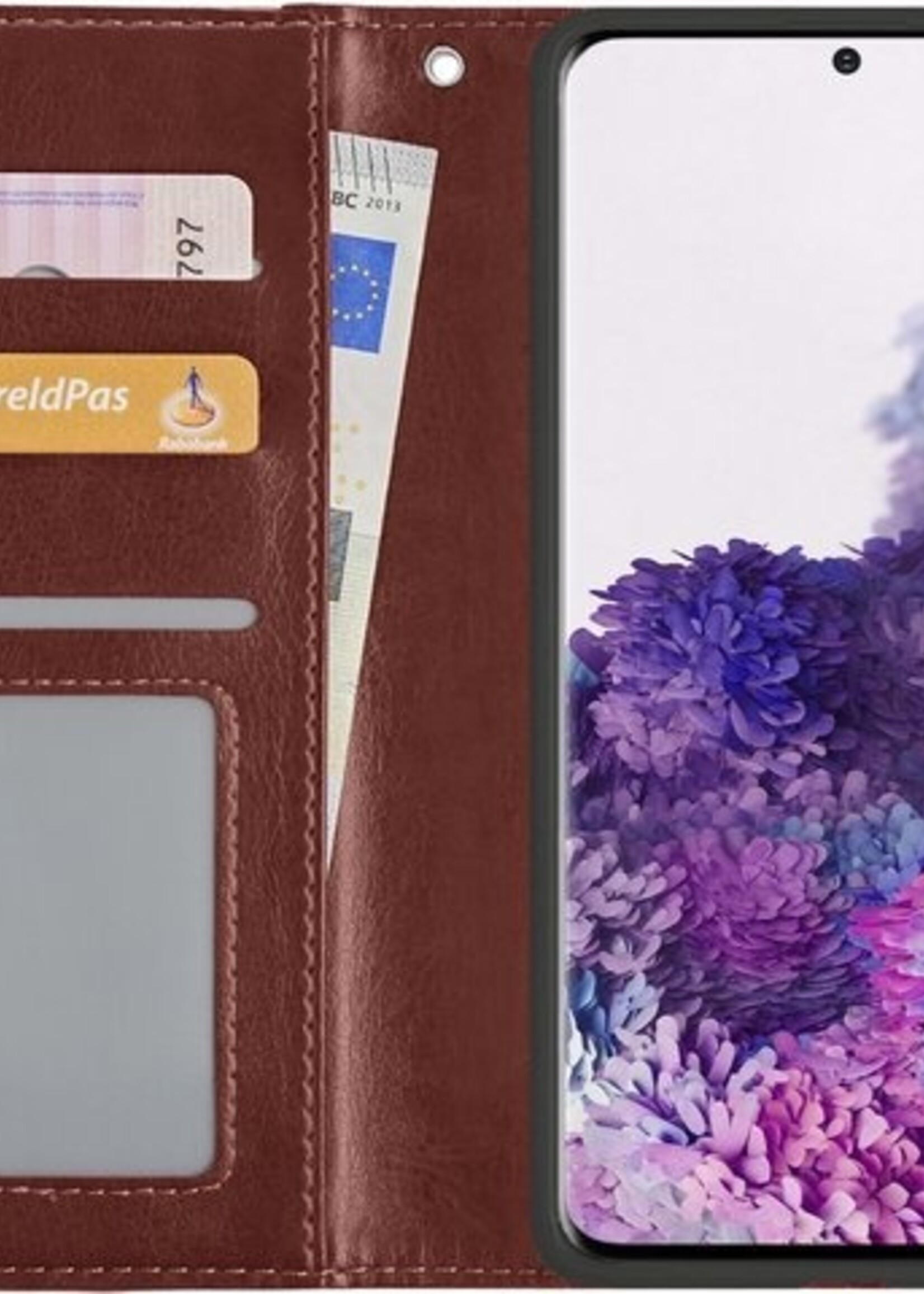 BTH Hoesje Geschikt voor Samsung S20 Plus Hoesje Book Case Hoes Portemonnee Cover Walletcase Met Screenprotector - Hoes Geschikt voor Samsung Galaxy S20 Plus Hoes Bookcase Hoesje - Bruin