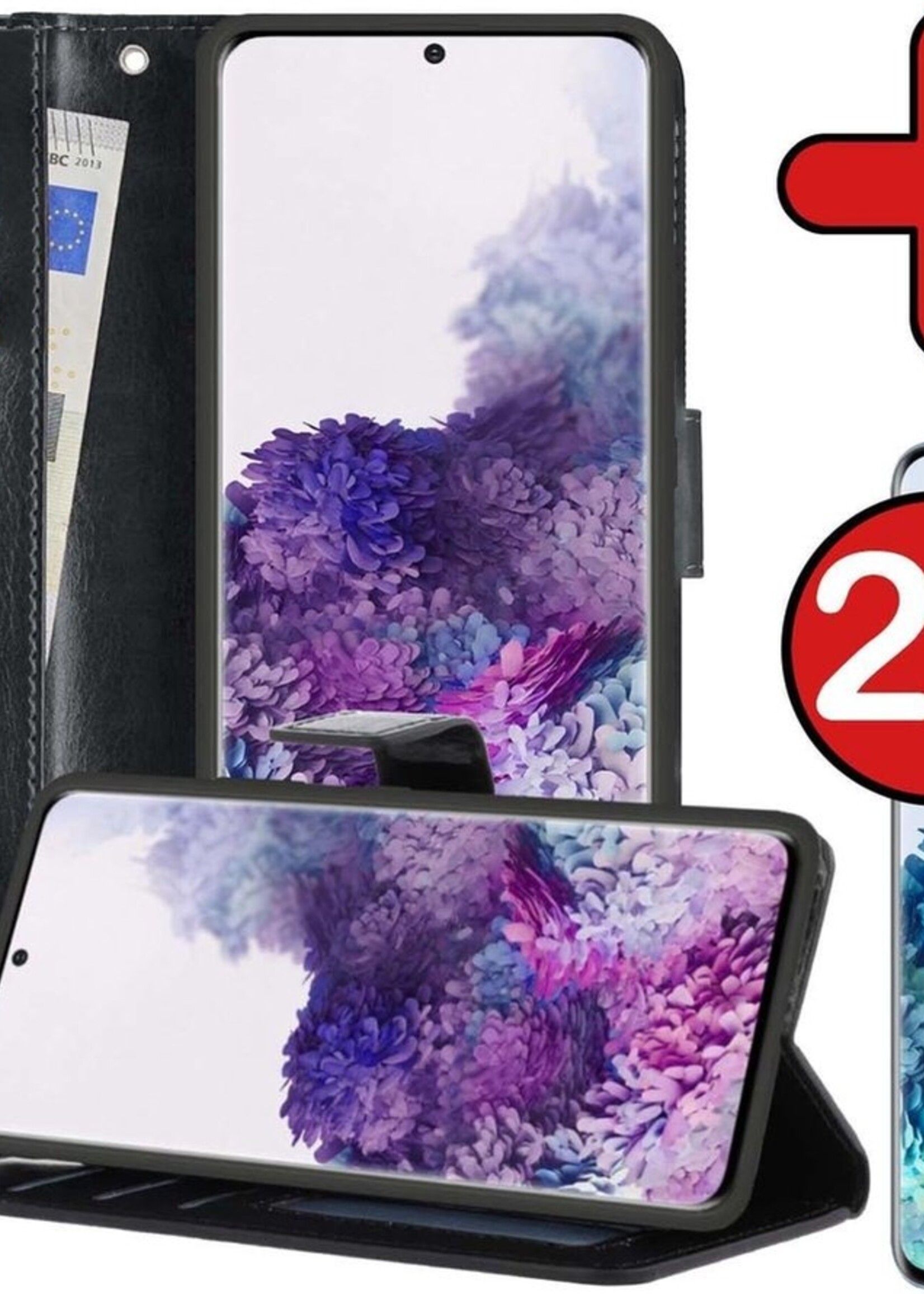 BTH Hoesje Geschikt voor Samsung S20 Ultra Hoesje Book Case Hoes Portemonnee Cover Walletcase Met 2x Screenprotector - Hoes Geschikt voor Samsung Galaxy S20 Ultra Hoes Bookcase Hoesje - Zwart