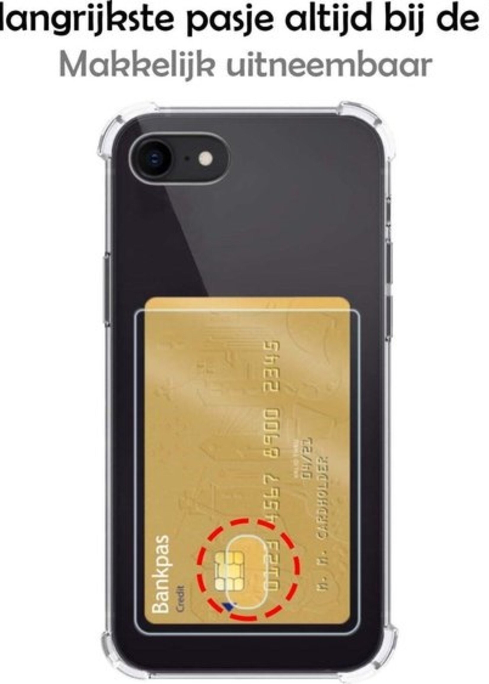 BTH Hoesje Geschikt voor iPhone 7 Hoesje Met Pasjeshouder Siliconen Case Met Kaarthouder - Hoes Geschikt voor iPhone 7 Hoesje Shock Proof Case - Transparant