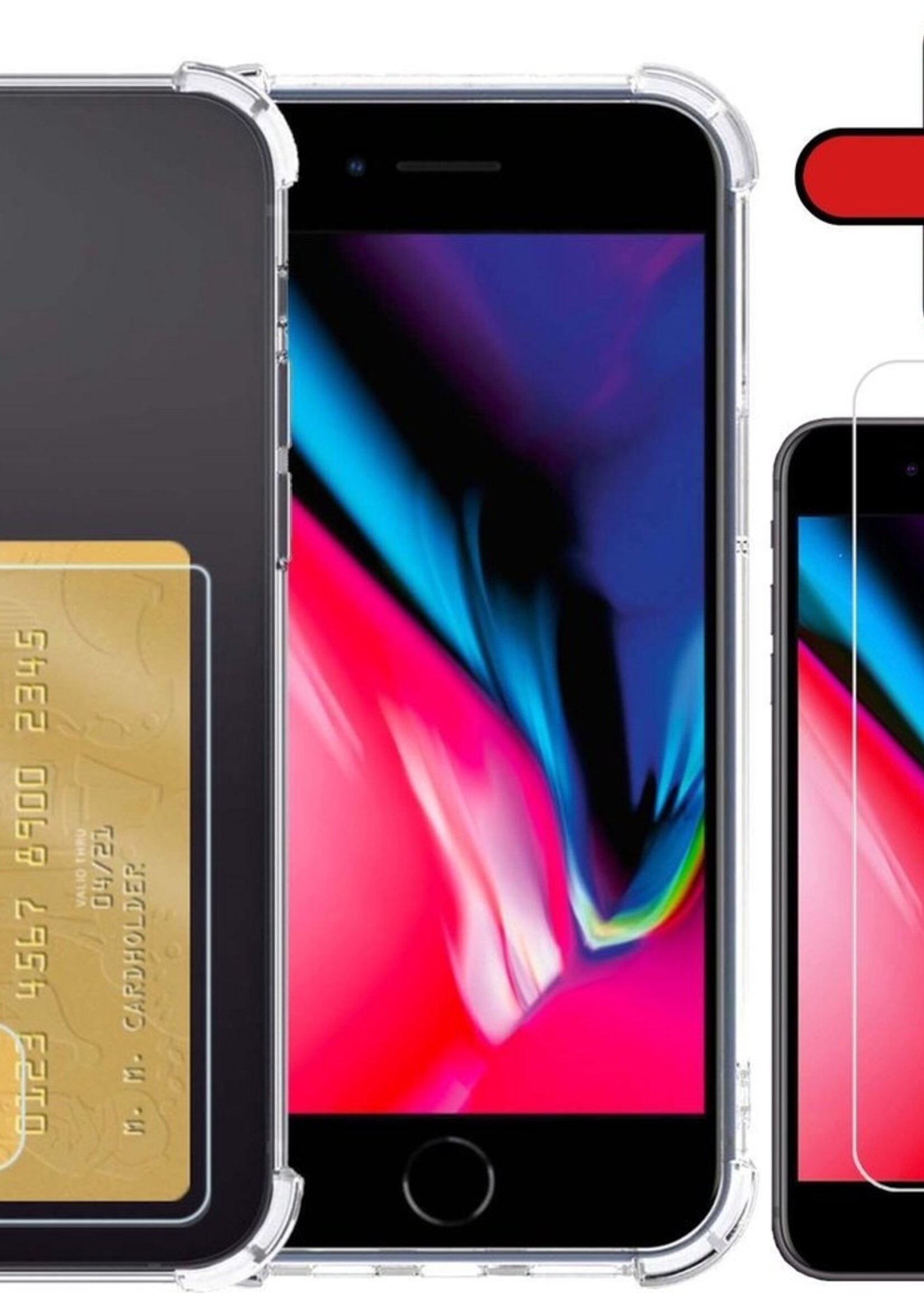 BTH Hoesje Geschikt voor iPhone 8 Hoesje Met Pasjeshouder Siliconen Case Met Kaarthouder Met Screenprotector - Hoes Geschikt voor iPhone 8 Hoesje Shock Proof Case - Transparant