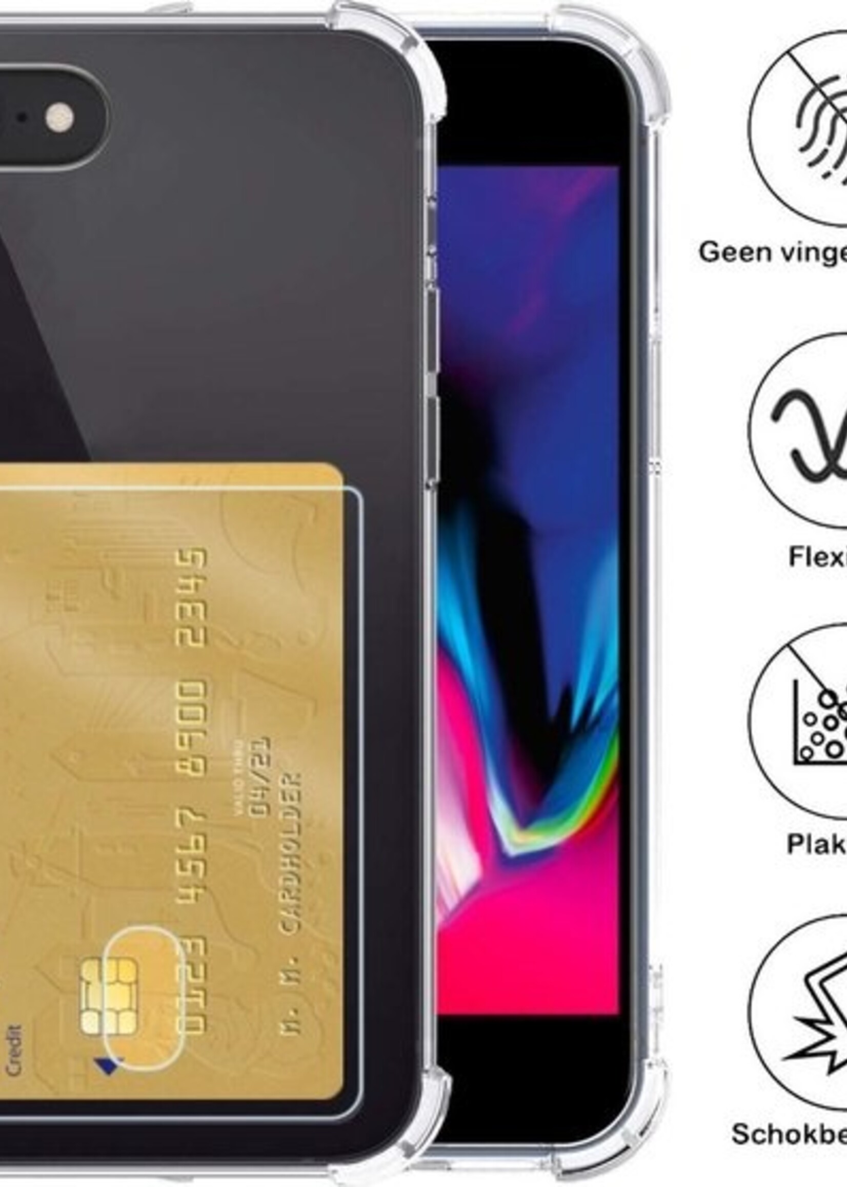 BTH Hoesje Geschikt voor iPhone 8 Hoesje Met Pasjeshouder Siliconen Case Met Kaarthouder Met Screenprotector - Hoes Geschikt voor iPhone 8 Hoesje Shock Proof Case - Transparant